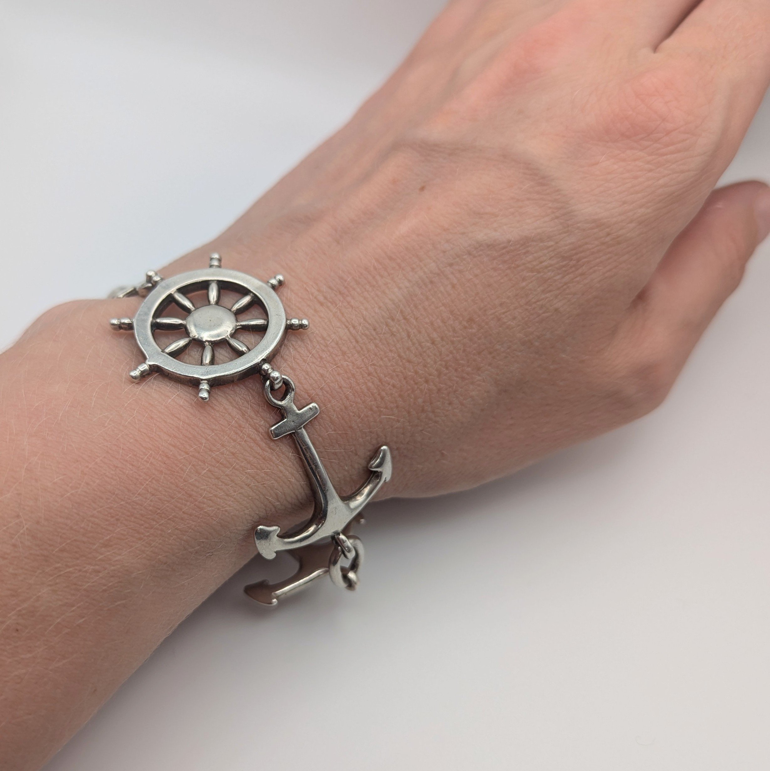 Vintage Silver Anchor Nautical Bracelet c.1970s 01402