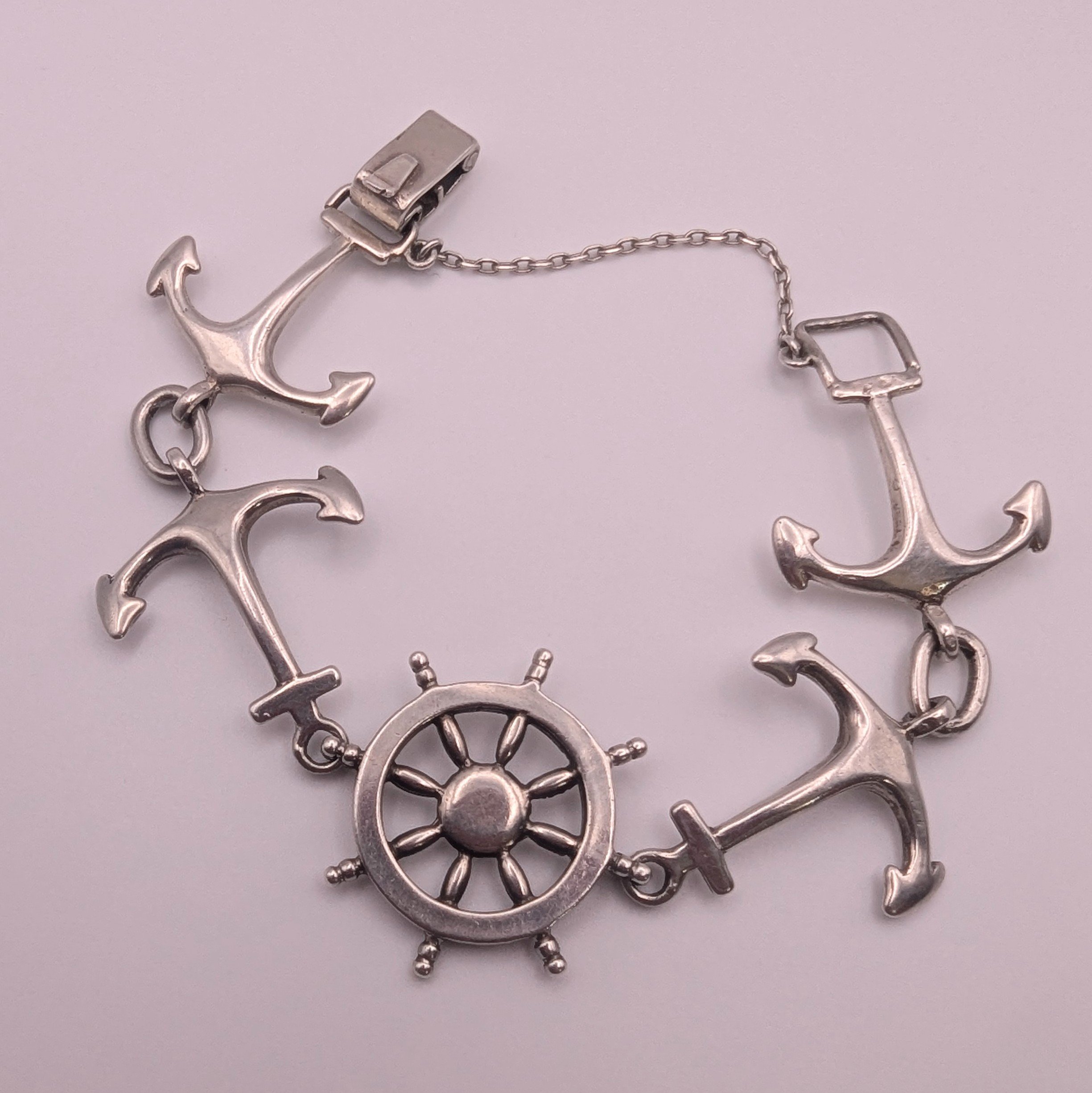 Vintage Silver Anchor Nautical Bracelet c.1970s 01402