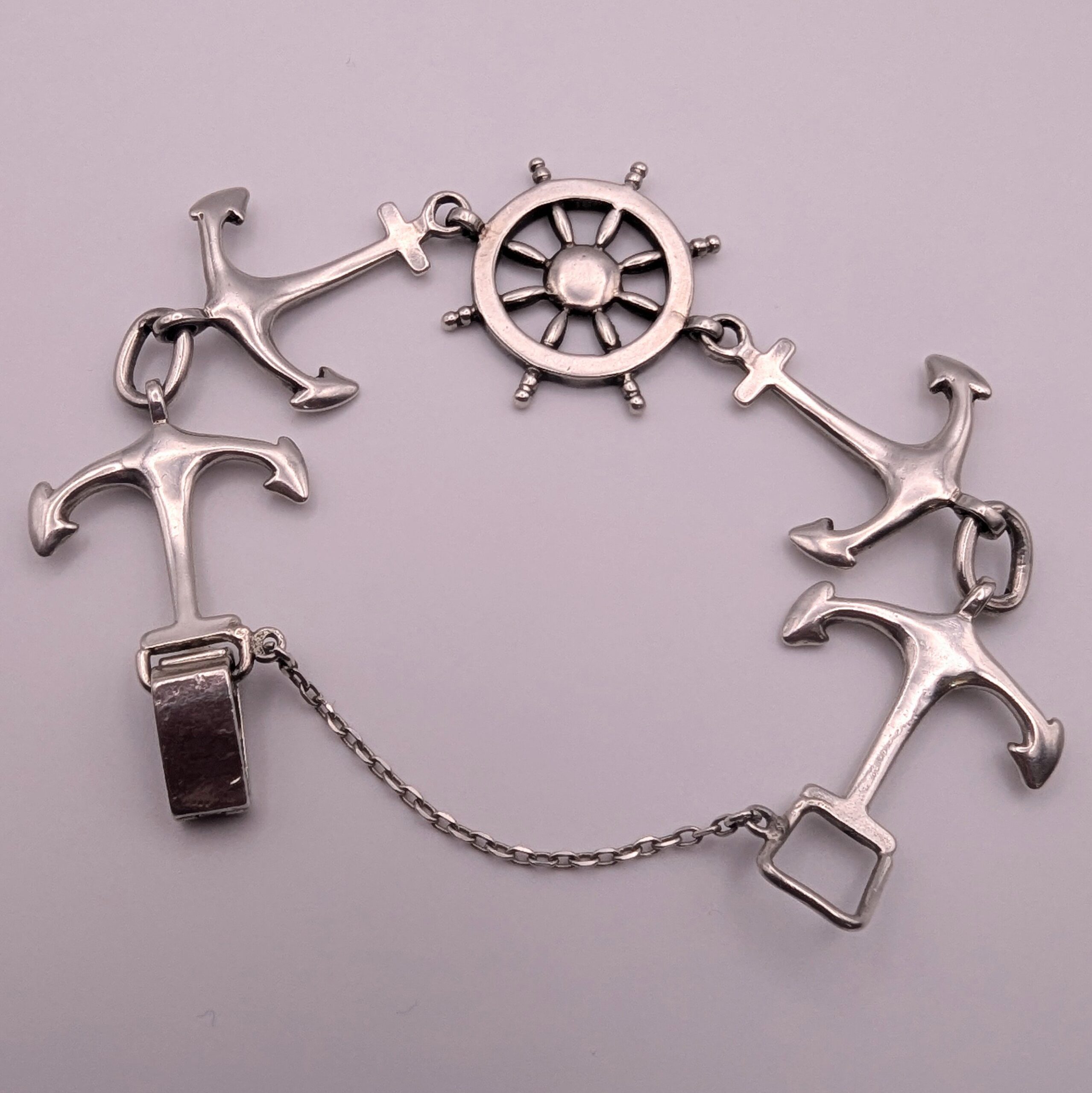 Vintage Silver Anchor Nautical Bracelet c.1970s 01402
