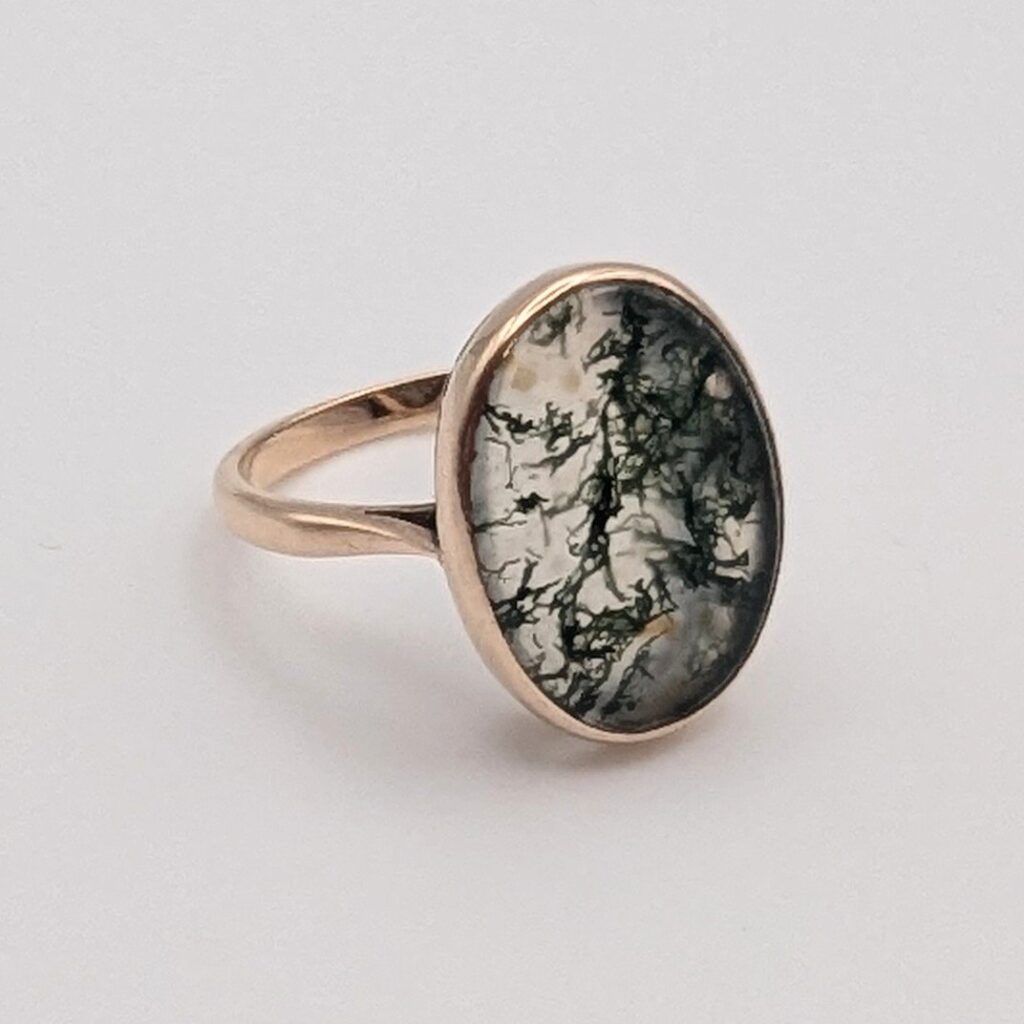 Antique Moss Agate 9ct Rose Gold Ring c.1900