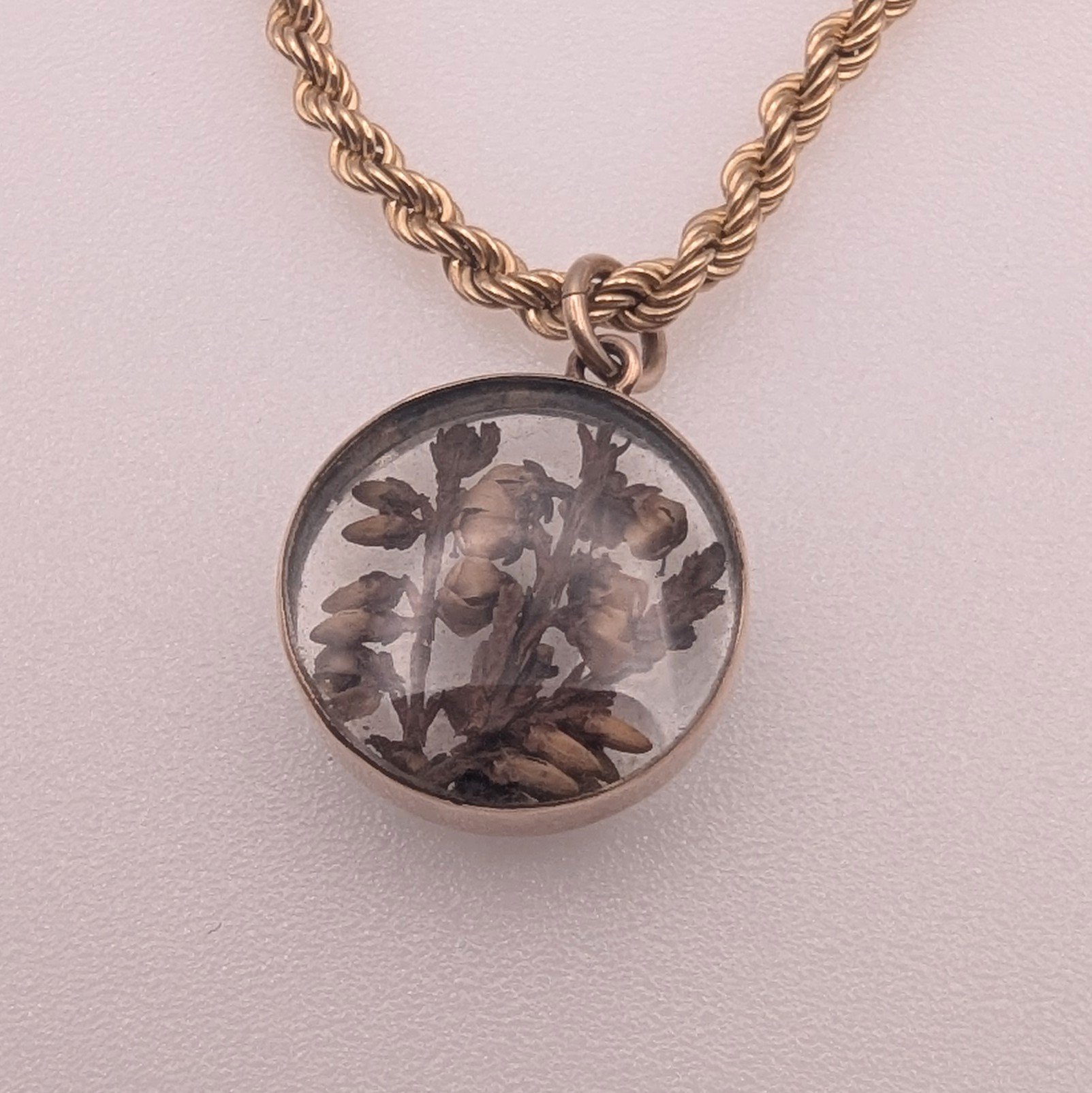 Victorian Lucky White Heather 9ct Rose Gold Pendant c.1900