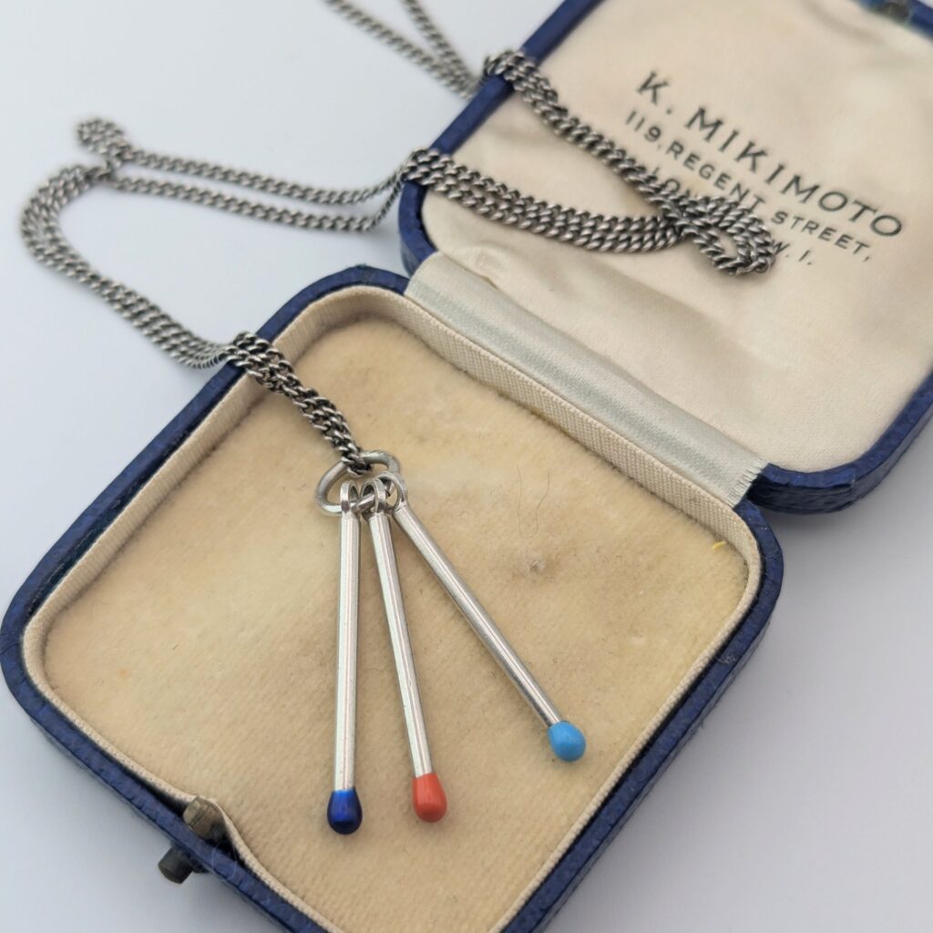 Vintage Silver Enamel Lucky Matches Pendant c.1970s 01332