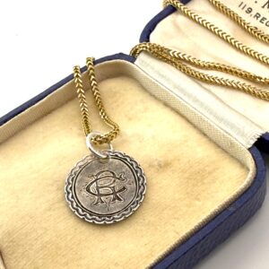 Antique Silver CR Coin Charm Pendant