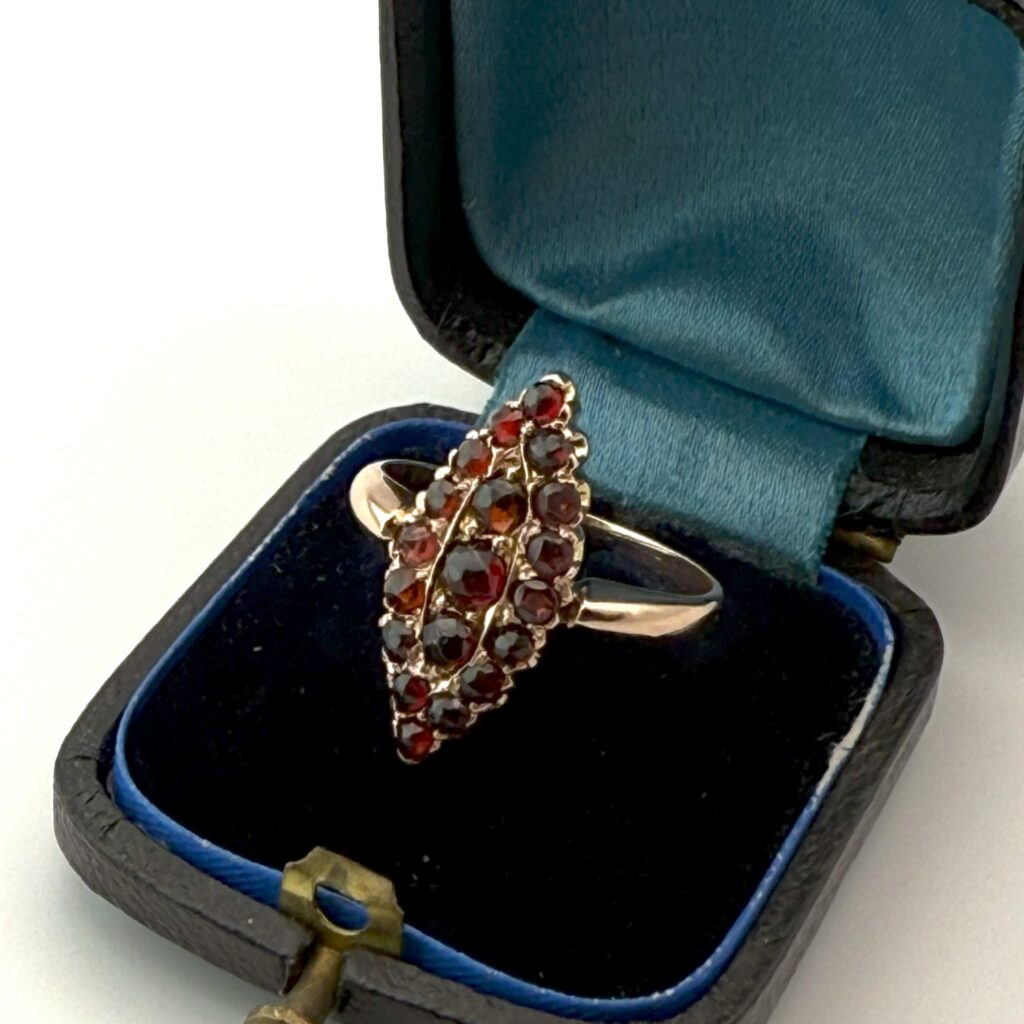 9ct Yellow Gold Garnet Navette Ring Antique Victorian