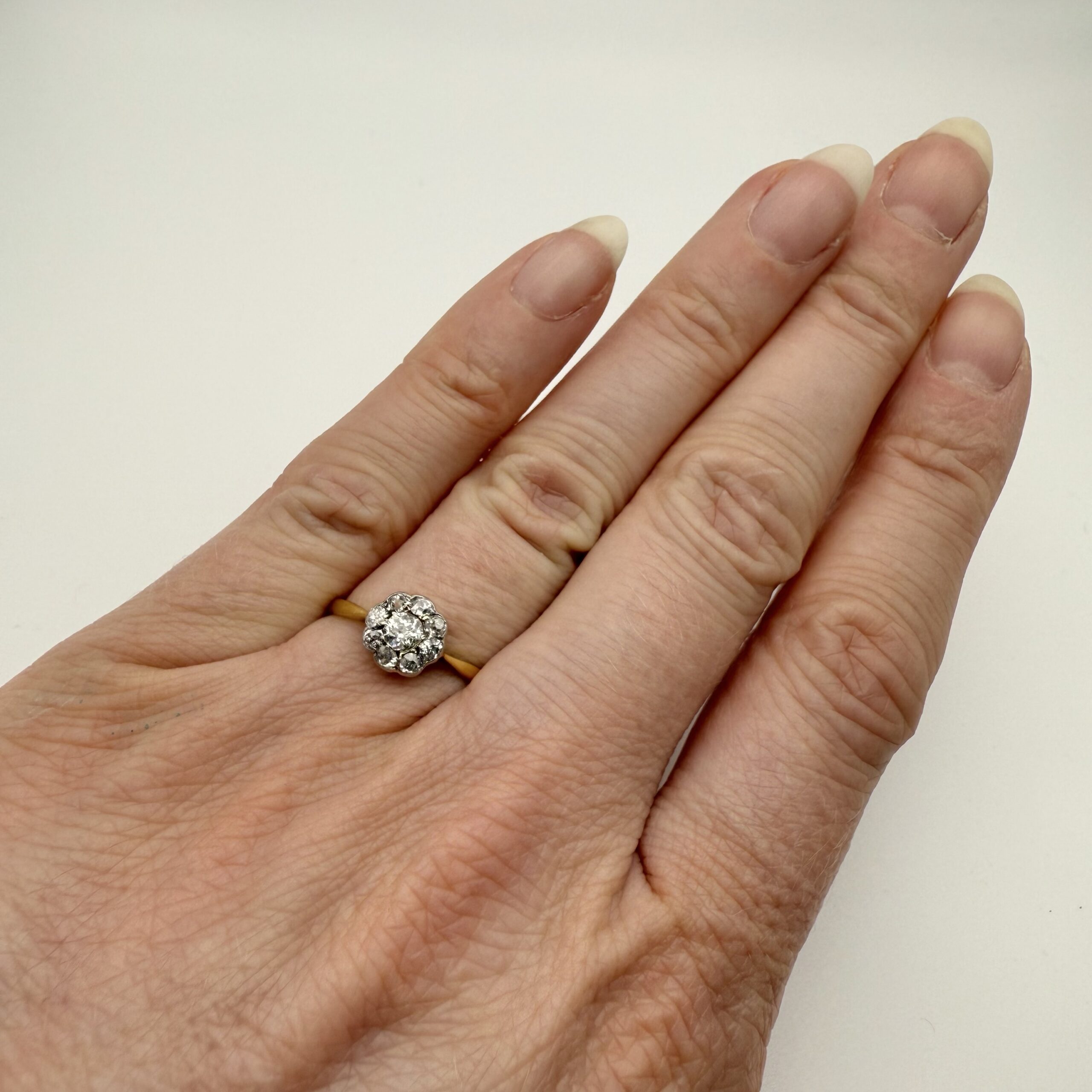 Antique Diamond Daisy Cluster Ring 18ct Gold Platinum c.1910s - Image 4