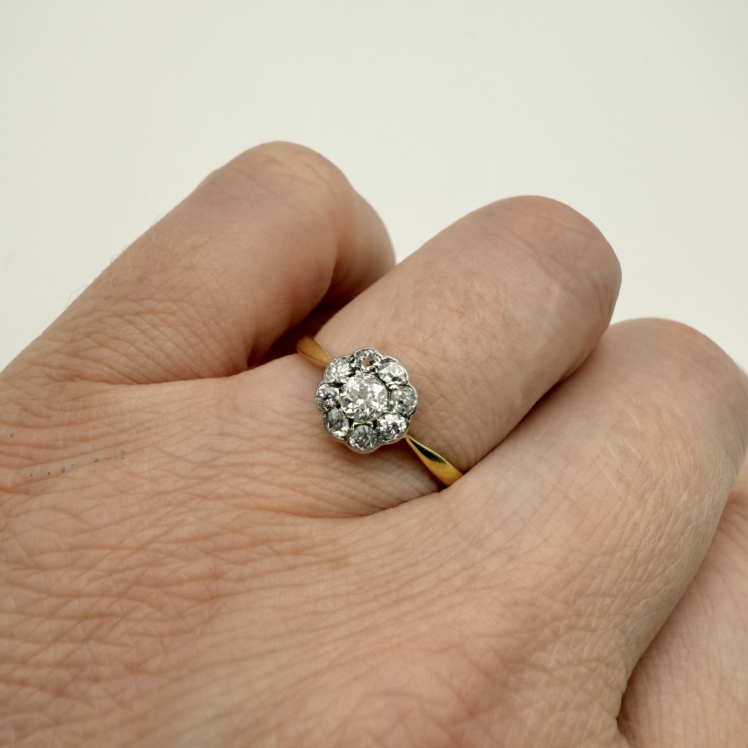 Antique Diamond Daisy Cluster Ring 18ct Gold Platinum c.1910s - Image 2